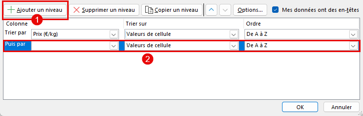 ajoutez un niveau de tri de données