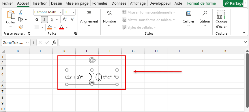 déplacer la formule Excel