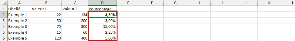 Calcule pourcentage d'une colonne Excel