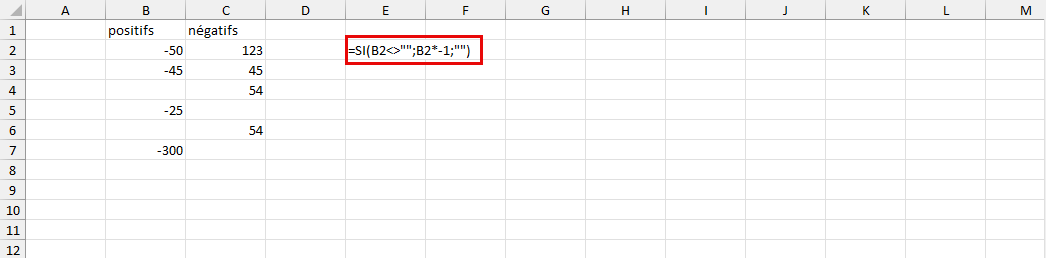 changer les nombres positifs en nombres négatifs dans Microsoft Excel