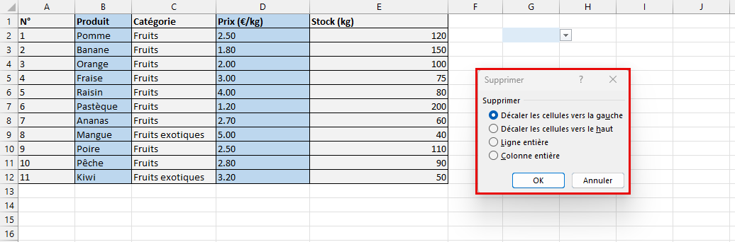 confirmer suppression liste déroulante excel