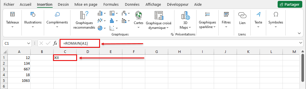 Exemple chiffre romain Excel