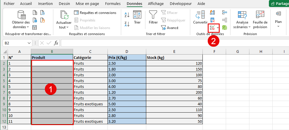 Validation des données Excel