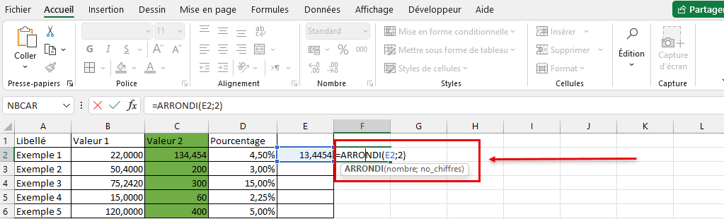 fonction ARRONDI Excel