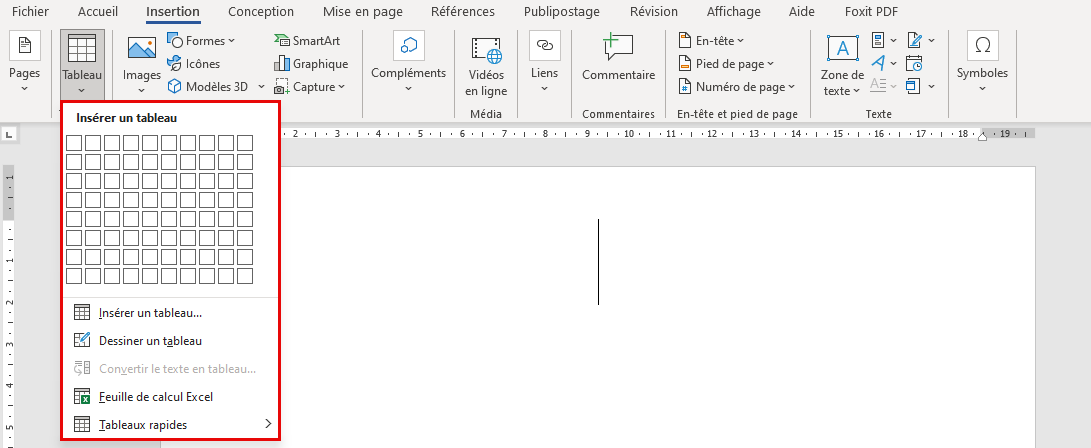 Créer un tableau dans Word