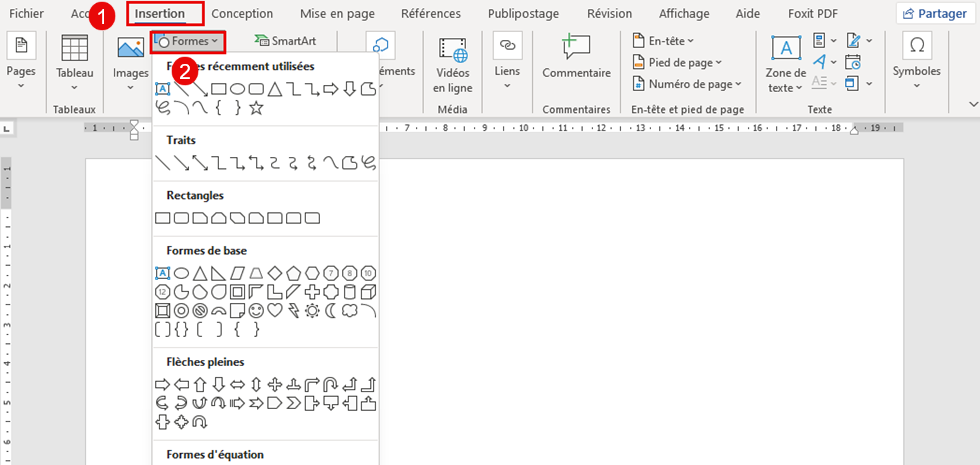 Insertion Formes dans Word