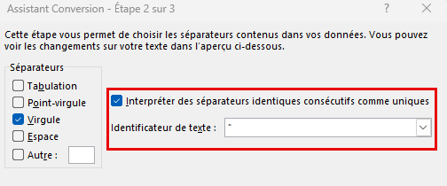 Interpréter les séparateurs identiques consécutifs comme unique