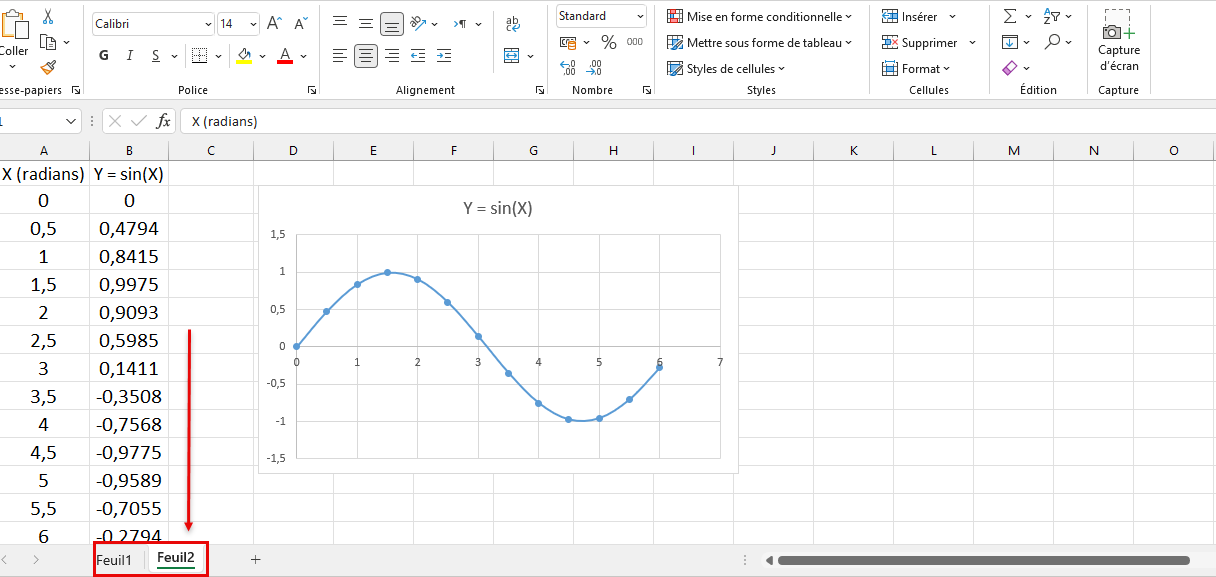 feuille Excel 