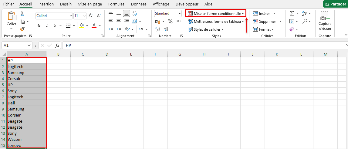 Mise en forme conditionnelle Excel