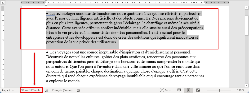 Nombre de mots d'une paragraphe Word