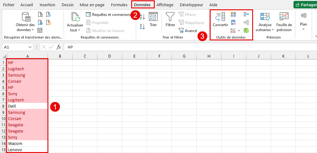 Outils de données Excel