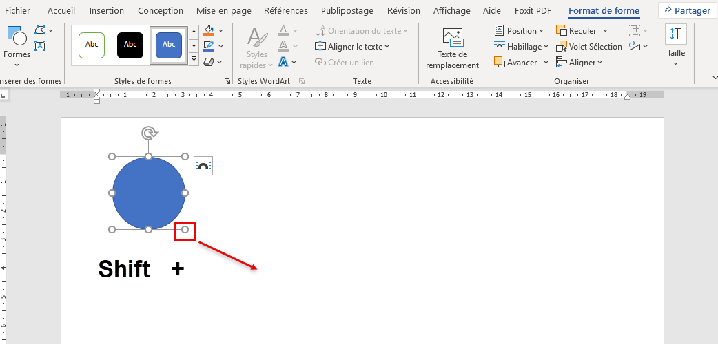 redimensionner proportionnellement la cercle Word