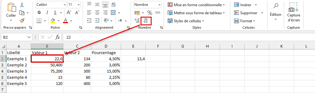 contrôle des décimales dans Excel