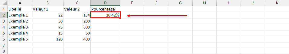 résultat calcule pourcentage