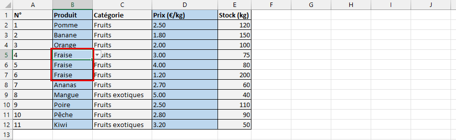 Liste déroulante Excel