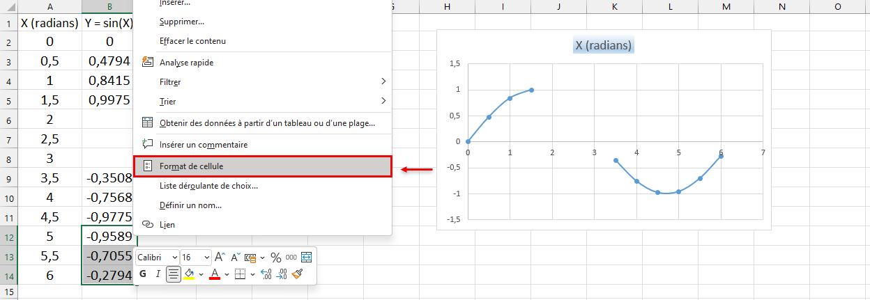 Format de cellule Excel