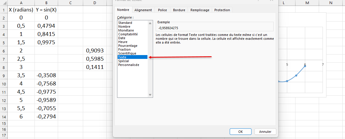 Format du texte excel