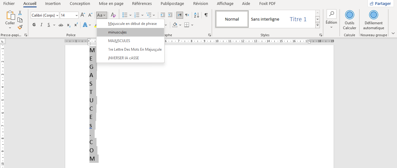 modifier la casse dans Word