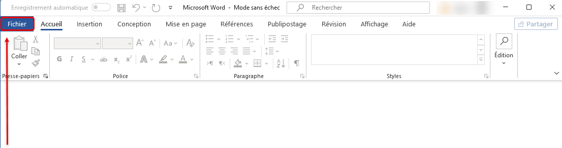 menu Fichier Microsoft Word