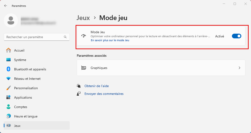 Mode Jeu de Windows