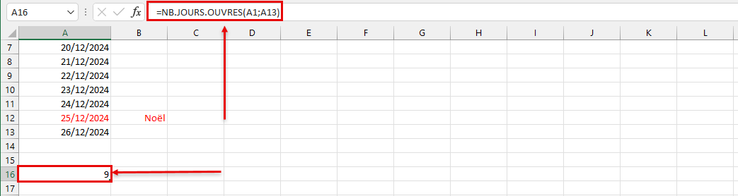 nombre jours ouvrable Excel