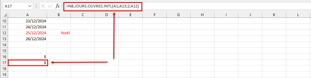 formule pour calculer les jours ouvrés dans Excel