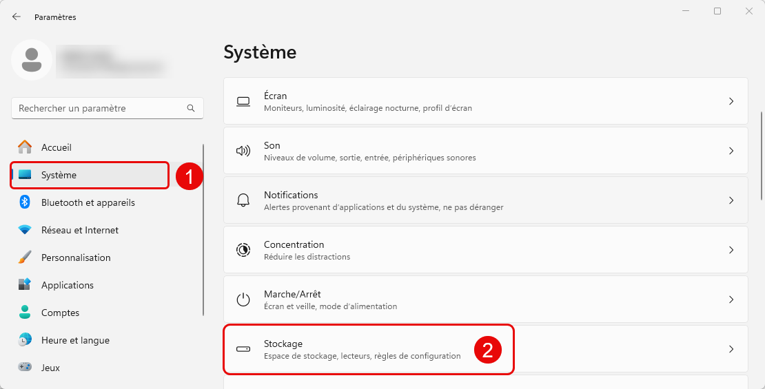 Stockage Windows 11