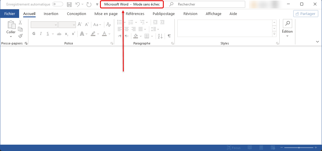 Mode sans échec Microsoft Word