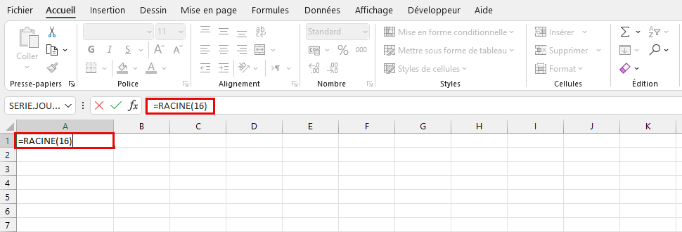 fonction RACINE Excel