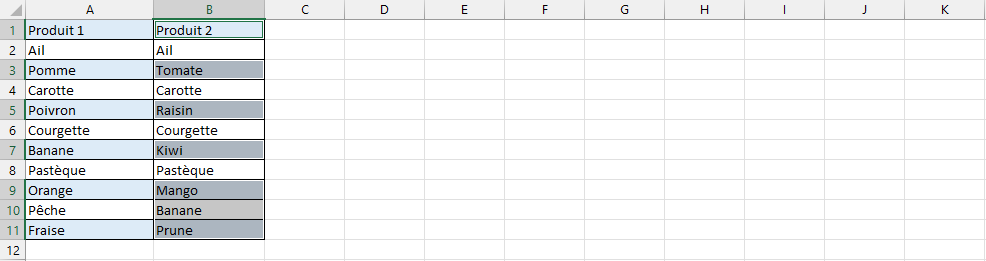 lignes différents sélectionnées