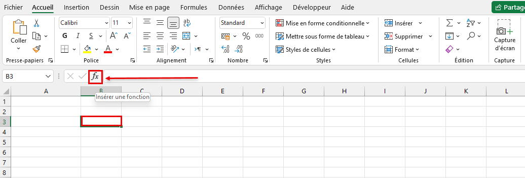 Insérer une fonction Excel