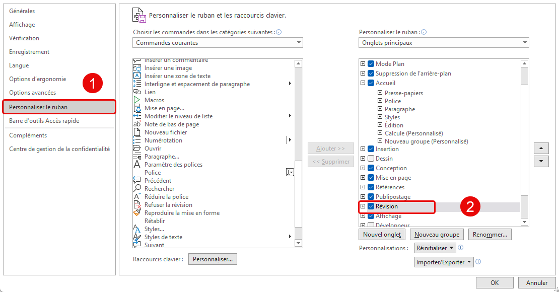 Personnaliser le ruban Word
