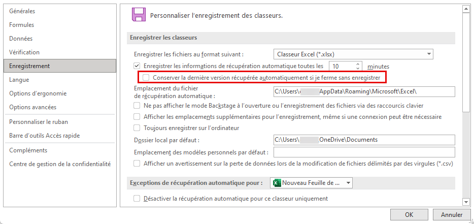 désactivant uniquement l'enregistrement automatique lors de la fermeture du document