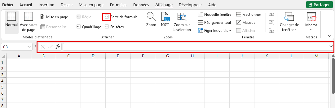 barre de formule Excel