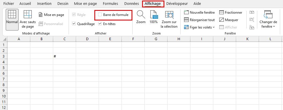 Barre de formule Excel