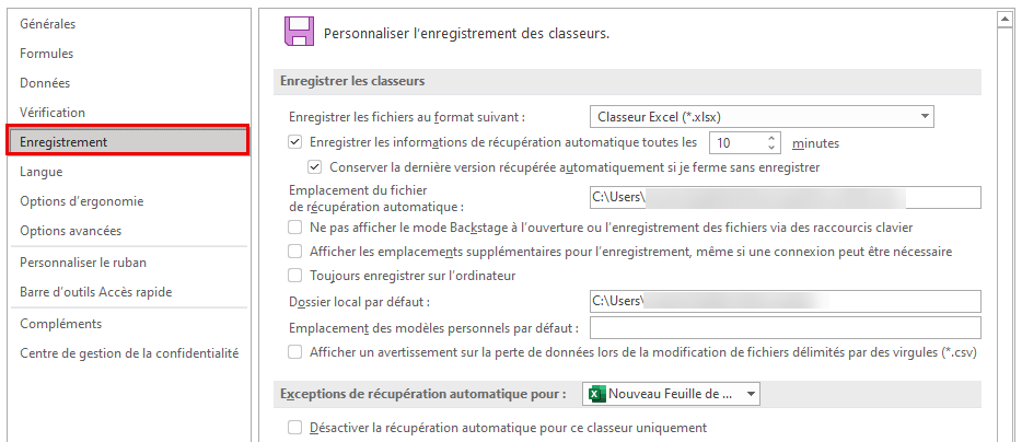 enregistrement automatique Fichier Excel