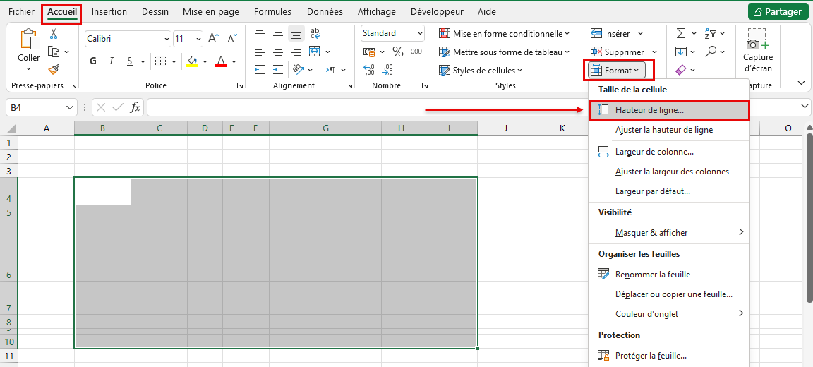 Hauteur de ligne Excel