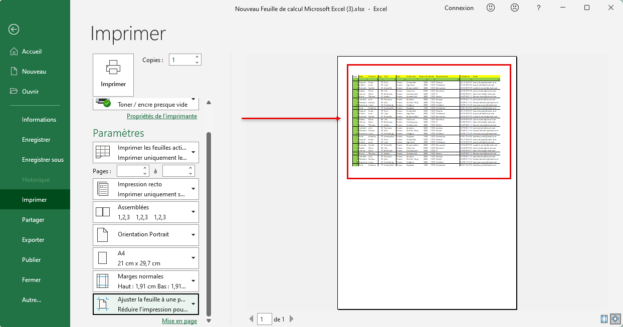 imprimer un tableau Excel sur une seule page 