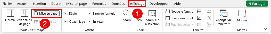 Affichage mise en page Excel