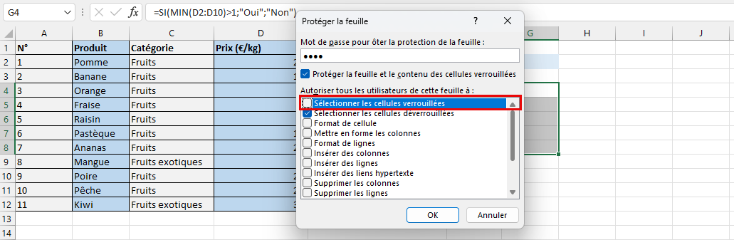 Sélectionner les cellules verrouillées