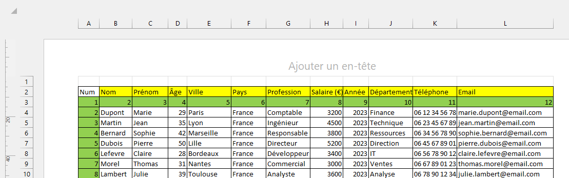 tableau sur une seule page